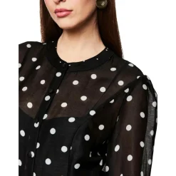 Langes tupfen-kleid aus seide und leinen