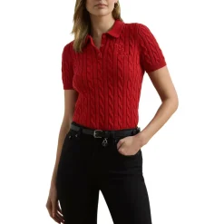 Polo-Pullover mit Zopfmuster